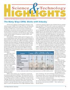 Science & Technology Highlights  Published by Oak Ridge National Laboratory’s EERE and EEA Programs No[removed]