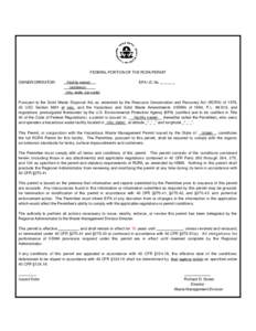 FEDERAL PORTION OF THE RCRA PERMIT OWNER/OPERATOR: (facility name) (address) (city, state, zip code)