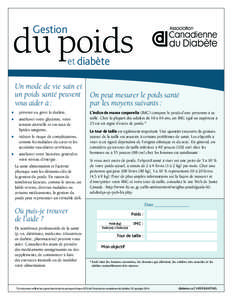 du poids Gestion et diabète  	Un mode de vie sain et