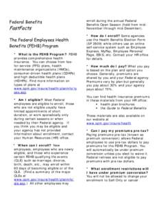 Federal Benefits  FastFacts The Federal Employees Health Benefits (FEHB) Program