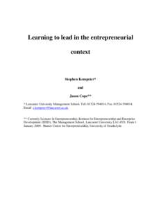 Learning to lead in the entrepreneurial context