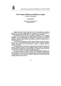 Acta Universitatis Sapientiae, Philologica, 3, [removed]  From Grigore Moldovan to Moldován Gergely