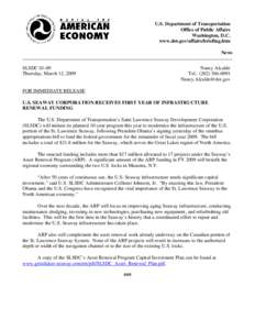 U.S. Department of Transportation Office of Public Affairs Washington, D.C. www.dot.gov/affairs/briefing.htm News SLSDC 01-09