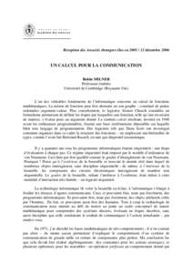 Un calcul pour la communication / A calculus for communication - 12 décembreDiscours de Robin Milner