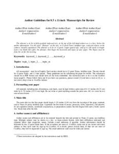 Author Guidelines for 8.5 x 11-inch Manuscripts for Review Author1First Author1Last Author1 organization E-mailAuthor1  Author2First Author2Last