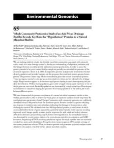 Environmental Genomics  65 Whole Community Proteomics Study of an Acid Mine Drainage Biofilm Reveals Key Roles for “Hypothetical” Proteins in a Natural