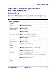 Construction Criteria for Laboratory Space Type from the GSA Unit Cost Study