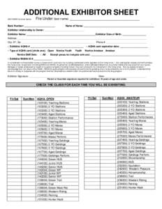 ADDITIONAL EXHIBITOR SHEET 2014 MQHA Summer Series File Under (last name) __________________________________  Back Number: _______________________