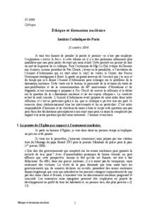 [removed]Colloque Ethique et dissuasion nucléaire Institut Catholique de Paris 21 octobre 2006