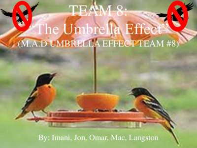 TEAM 8: “The Umbrella Effect” (M.A.D UMBRELLA EFFECT TEAM #8) By: Imani, Jon, Omar, Mac, Langston