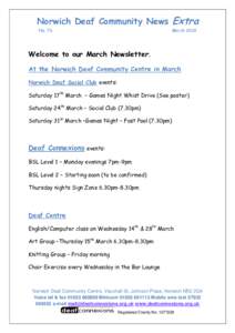 Norwich Deaf Community News Extra No. 76 MarchWelcome to our March Newsletter.