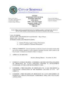 CITY OF SEMINOLE Achieving Service Through Dedication Mayor Leslie Waters Vice Mayor Thom Barnhorn Councilor Chris Burke