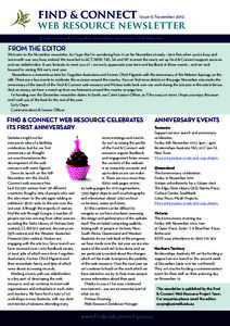 find & connect	Issue 6: November 2012	  web resource newsletter A web resource for Forgotten Australians and Former Child Migrants  from the editor