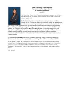 Illinois State Charter School Commission Announcement of New Deputy Director: Dr. Karen Elise Washington (July 10, 2013)