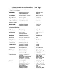 Species list for Davies Creek Area – Rob Jago FERNS & FERN ALLIES Adiantaceae Adiantum cunninghamii Cheilanthes tenuifolia