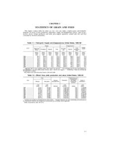 CHAPTER I  STATISTICS OF GRAIN AND FEED This chapter contains tables for wheat, rye, rice, corn, oats, barley, sorghum grain, and feedstuffs. Estimates are given of area, production, disposition, supply and disappearance