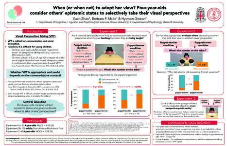 When (or when not) to adopt her view? Four-year-olds consider others’ epistemic states to selectively take their visual perspectives Xuan 1 Zhao ,