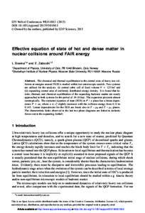 EPJ Web of Conferences 9 5, DOI: epjconf 3  C Owned by the authors, published by EDP Sciences, IIHFWLYH HTXDWLRQ RI VWDWH RI KRW DQG GHQVH PDWWHU LQ