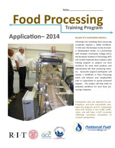 Name:______________________________  Food Processing Training Program  Application– 2014