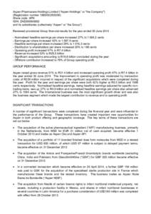 Aspen Pharmacare Holdings Limited (“Aspen Holdings” or 