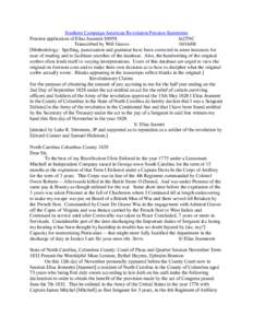 Southern Campaign American Revolution Pension Statements Pension application of Elias Jeannret S8958 fn25NC Transcribed by Will Graves[removed]Methodology: Spelling, punctuation and grammar have been corrected in some 