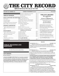 VOLUME CXLI NUMBER 189	  TUESDAY, SEPTEMBER 30, 2014 Health and Hospitals Corporation ����������� 3613  TABLE OF CONTENTS