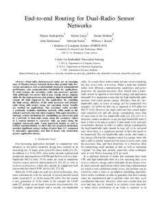 End-to-end Routing for Dual-Radio Sensor Networks † ‡ Thanos Stathopoulos Martin Lukac