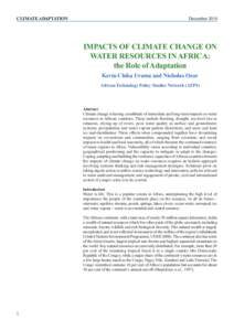 CLIMATE ADAPTATION  December 2010 IMPACTS OF CLIMATE CHANGE ON WATER RESOURCES IN AFRICA: