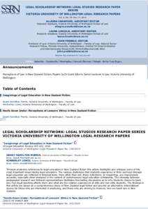 LEGAL SCHOLARSHIP NETWORK: LEGAL STUDIES RESEARCH PAPER SERIES VICTORIA UNIVERSITY OF WELLINGTON LEGAL RESEARCH PAPERS Vol. 4, No. 33: Nov 17, 2014  ALLEGRA CRAWFORD, ASSISTANT EDITOR