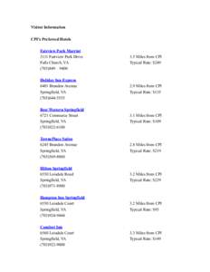 Visitor Information CPI’s Preferred Hotels Fairview Park Marriot 3111 Fairview Park Drive Falls Church, VA – 9400