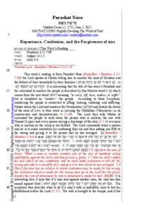 Parashat Naso ‫פרשת נשא‬ Shabbat Sivan 12, 5772, June 2, 2012