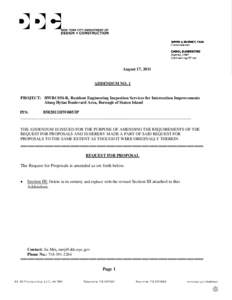 August 17, 2011  ADDENDUM NO. 1 PROJECT: HWRC054-R, Resident Engineering Inspection Services for Intersection Improvements Along Hylan Boulevard Area, Borough of Staten Island