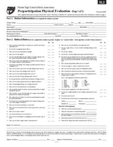 EL2 Florida High School Athletic Association Preparticipation Physical Evaluation  (Page 1 of 2)