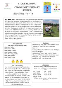 STOKE FLEMING COMMUNITY PRIMARY SCHOOL Newsletter – [removed]KS1 Sports Day – Thank you so much to all the parents who attended KS1 Sports Day yesterday. What a wonderful time we all had in the