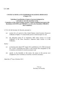 G.N[removed]UNITED NATIONS (ANTI-TERRORISM MEASURES) ORDINANCE (Chapter 575) Updating of specification of names of persons designated as terrorists or terrorist associates by the