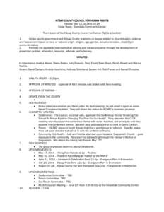 KITSAP COUNTY COUNCIL FOR HUMAN RIGHTS Tuesday May 13, 2014, 6:30 pm Cedar Room, Silverdale Community Center The mission of the Kitsap County Council for Human Rights is twofold: 1. Advise county government and Kitsap Co