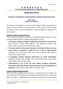 RN02[removed]GE)  香 港 資 優 教 育 學 苑 The Hong Kong Academy for Gifted Education  RESEARCH NOTE