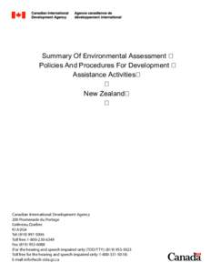 Summary Of Environmental Assessment Policies And Procedures For Development Assistance Activities New Zealand  Canadian International Development Agency