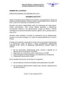 DIRECCIÓN GENERAL DE AERONÁUTICA CIVIL AUTORIDAD AERONÁUTICA CIVIL DE BOLIVIA DGAC  NOMBRE DE LA ENTIDAD