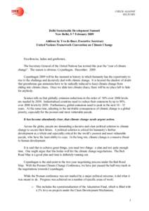 Address by Yvo de Boer, Executive Secretary, Delhi Sustainable Development Summit, New Delhi, 5-7 February 2009