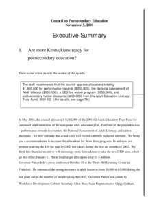 Council on Postsecondary Education November 5, 2001 Executive Summary 1.
