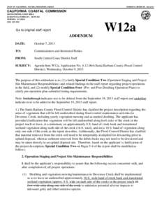 California Coastal Commission Staff Report and Recommendation Regarding Coastal Development Permit Application No[removed]Santa Barbara County Flood Control District, Devereux Creek, Santa Barbara Co.)