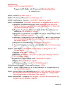 Discussion Draft Released for LCFS Workshop on May 30, 2014 Proposed LCFS Outline with References to Existing Regulation As of May 30, [removed]Purpose (from 95480, page 1)