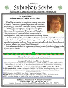 March[removed]Suburban Scribe Newsletter of the Sacramento Suburban Writers Club On March 12th,