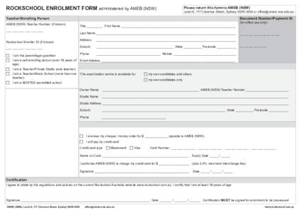 Rockschool Enrolment Form Administered by AMEN (NSW)