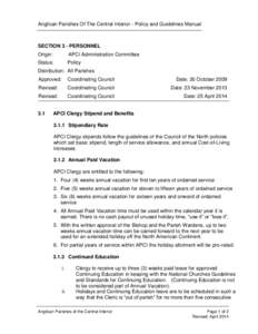 Anglican Parishes Of The Central Interior - Policy and Guidelines Manual  SECTION 3 - PERSONNEL Origin:  APCI Administration Committee