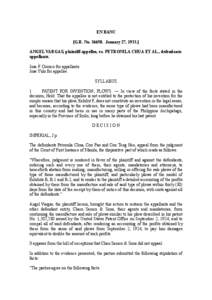 EN BANC [G.R. No[removed]January 27, [removed]ANGEL VARGAS, plaintiff-appellee, vs. PETRONILA CHUA ET AL., defendantsappellants. Jose F. Orozco for appellants. Jose Yulo for appellee. SYLLABUS