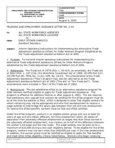 CLASSIFICATION EMPLOYMENT AND TRAINING ADMINISTRATION ADVISORY SYSTEM U.S. DEPARTMENT OF LABOR Washington, D.C[removed]