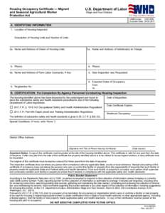 Housing Occupancy Certificate-Migrant and Seasonal Agriculture Worker