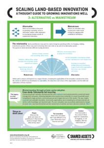 SCALING LAND-BASED INNOVATION A THOUGHT GUIDE TO GROWING INNOVATIONS WELL 3: ALTERNATIVE vs MAINSTREAM Alternative  Mainstream